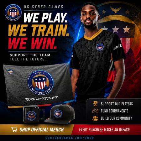 Support the Team. Fuel the Future. Shop official US Cyber Games jerseys, hats, flags, mugs, gamer mats, bags, and more. Every purchase helps fund training, competitions, and opportunities for the US Cyber Team, America's next generation of cybersecurity talent.